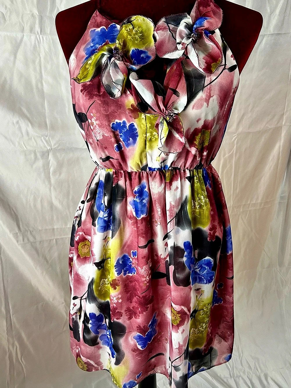 Floral Mini Dress in Pink & Blue Like New